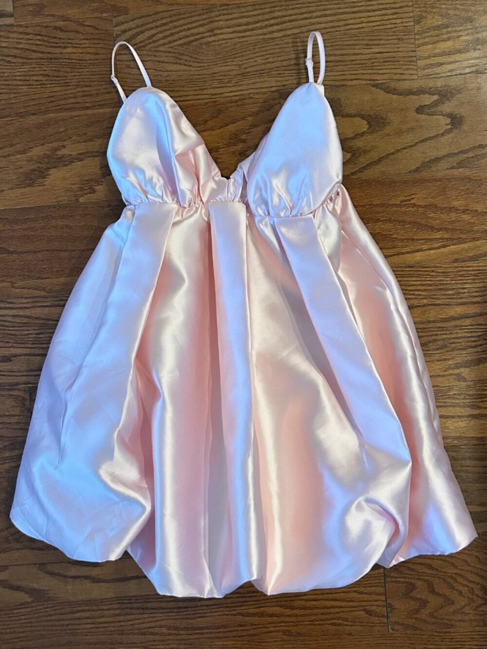 NWT Satin Bubble Hem Mini Dress Pink Pleated Babydoll Dress Size Medium NEW - Picture 16 of 16